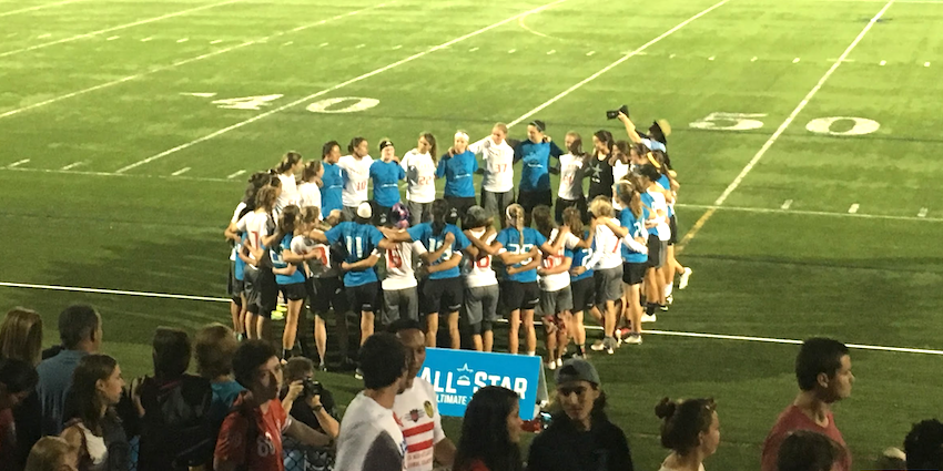 2016 All-Stars and Scandal 2016 huddle together after their game. 